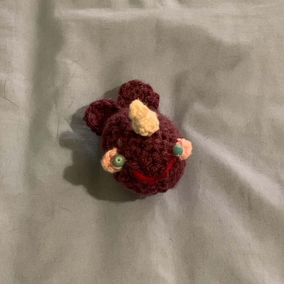 3 three cute hand crocheted narwhals. 2 Grey and 1 burgundy. Soft sculpture. - Picture 7 of 10